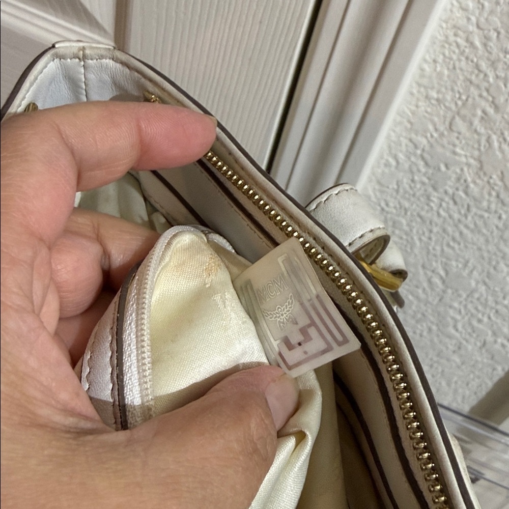 MCM Cream Satchel with Gold Accents - Picture 8 of 9
